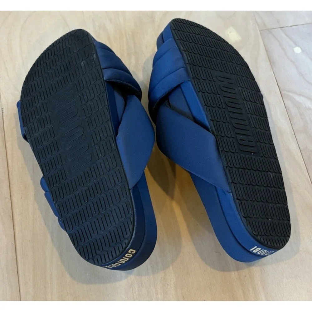 Commbi The Huggy Slide Sandals Comfort Slip-On Navy Blue Casual Women's 8 EUC
